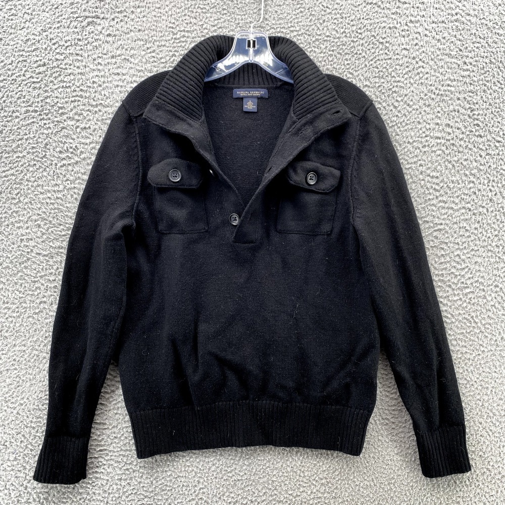 Banana Republic Sweater Adult Small Black Merino Wool 1/4 Button Up Knit Women's - Picture 4 of 10